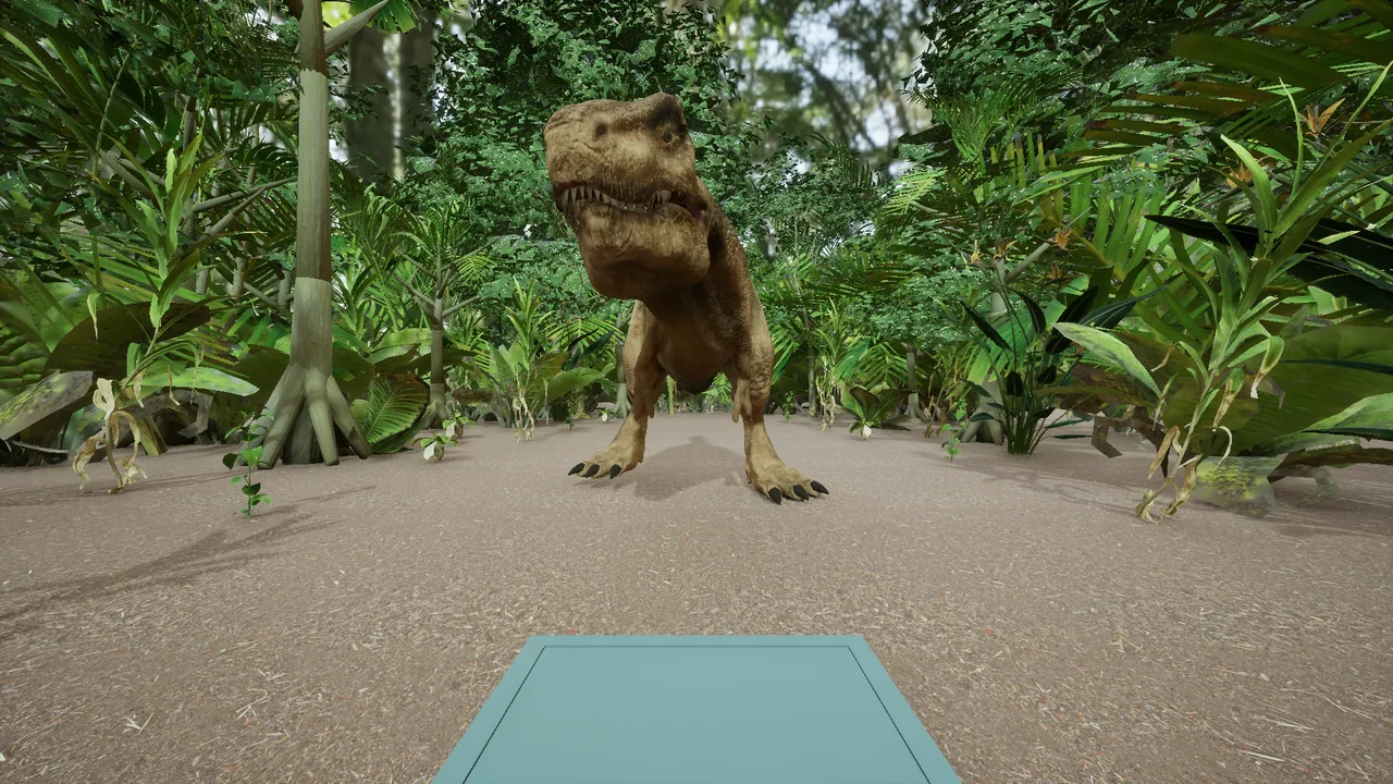 ジャングルの空き地を近づくT-Rex